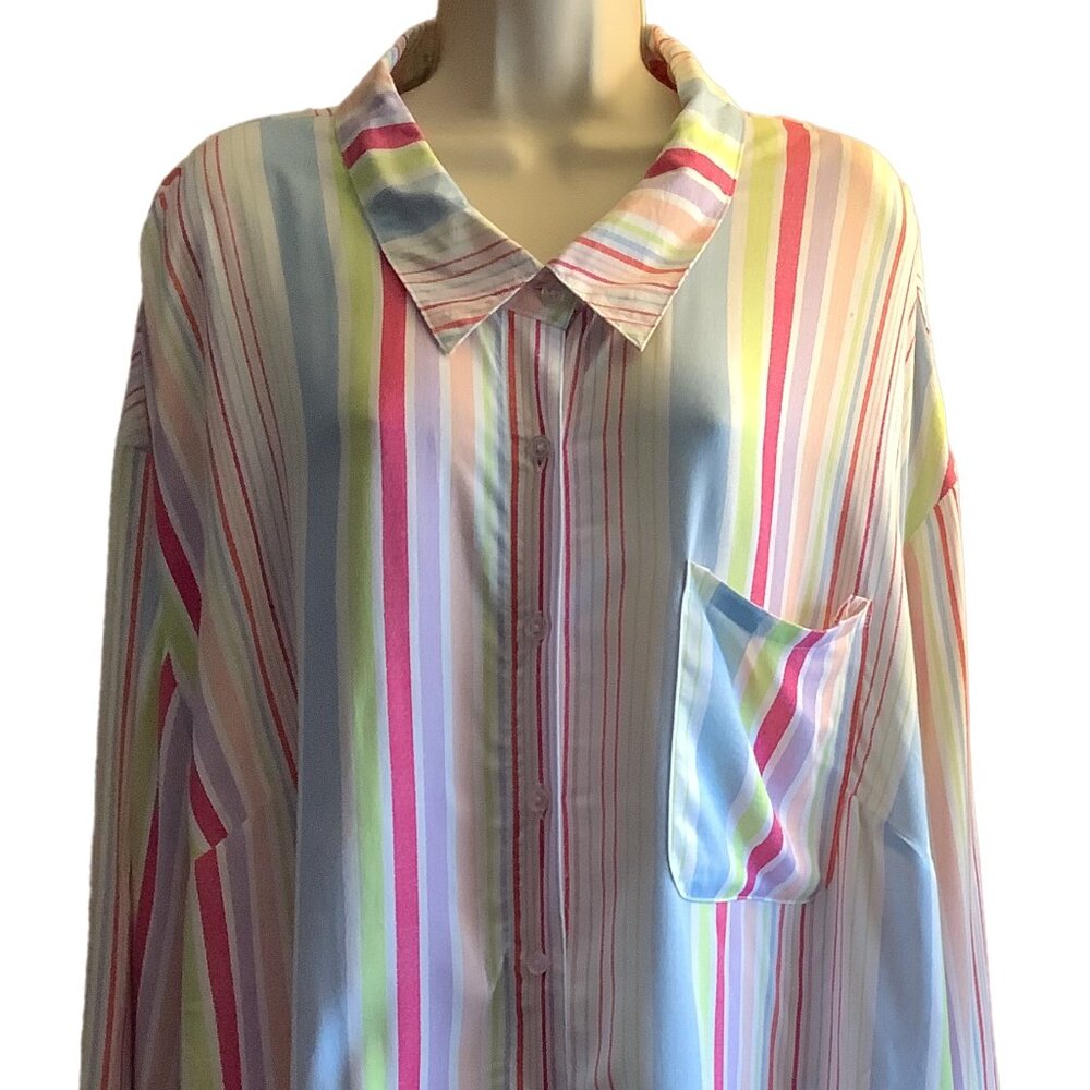 NWT Love Fire Striped Button Down Blouse Size: 3XL